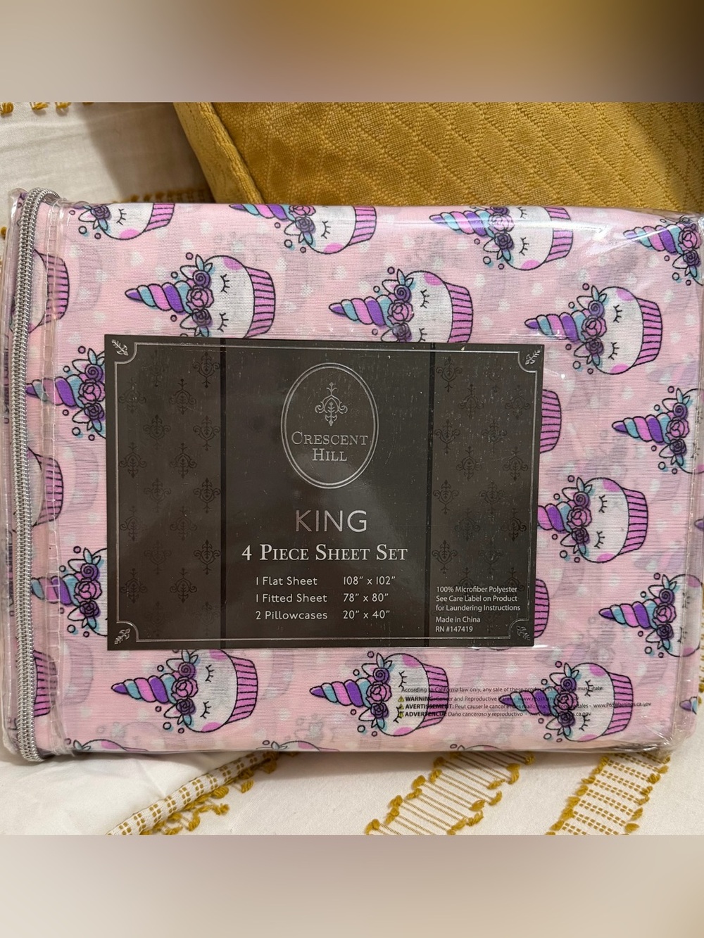 Pink Unicorn Cupcake King Sheet Set - 4 Piece